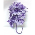 Satin Flowers with Pearls on Stem Purple